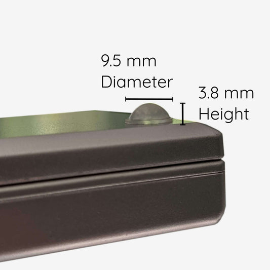 image showing measurements (9.5 mm x 3.9 mm) of the domed bumper foot