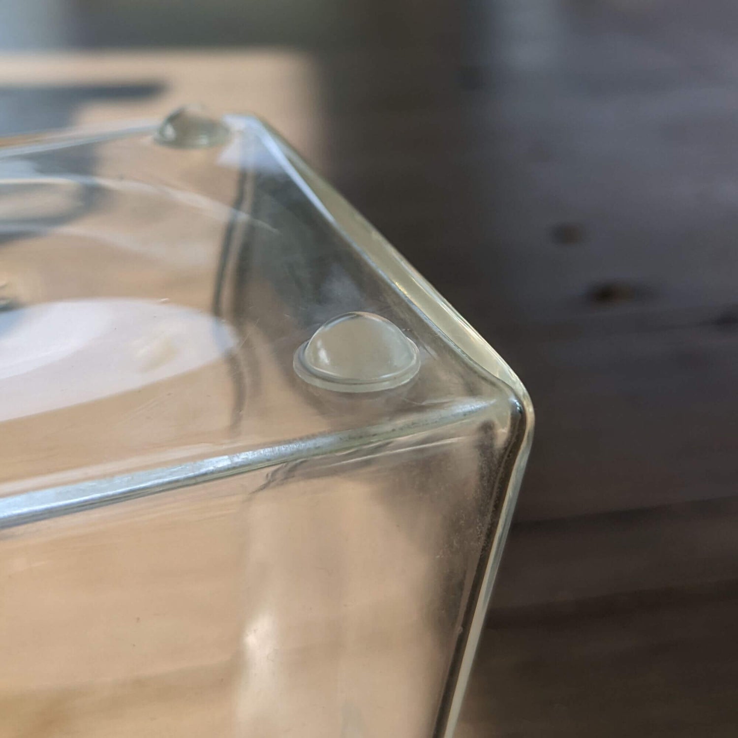 domed bumper feet used on the base of a glass jar