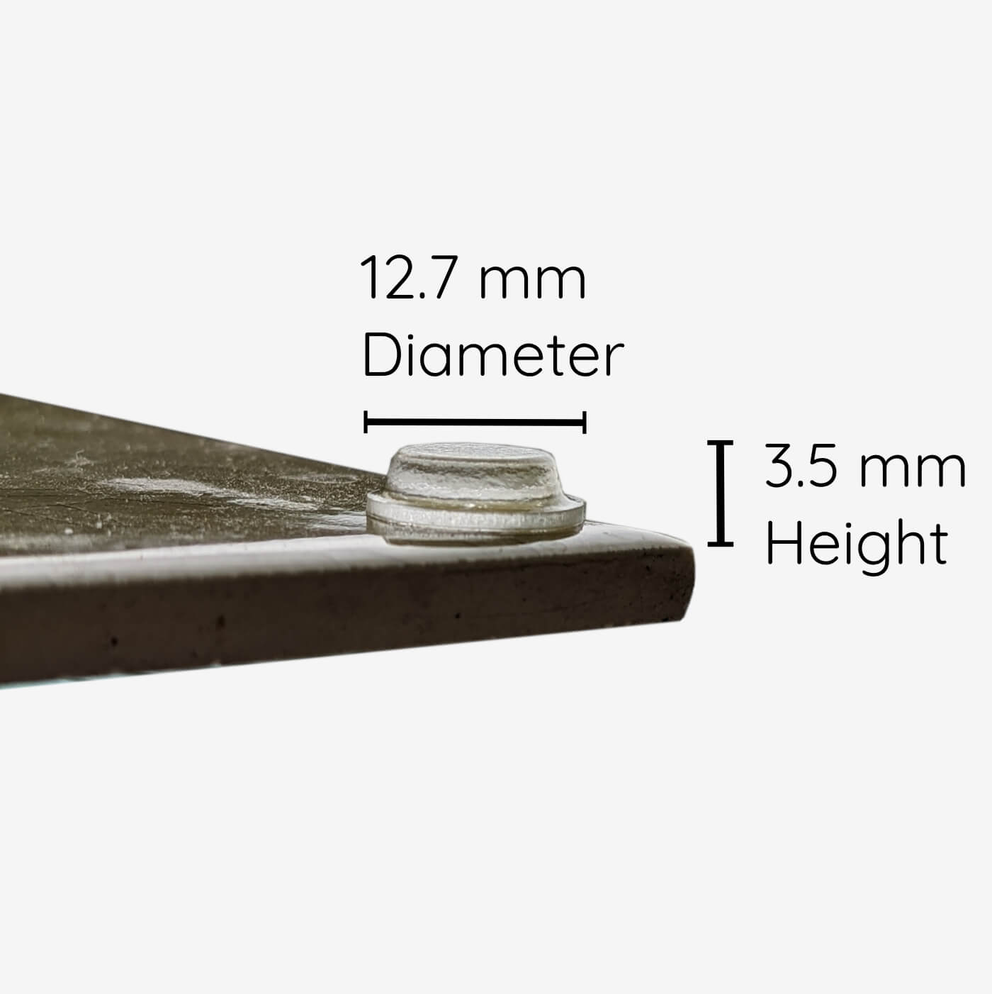 Measurements (12.7 mm x 3.5 mm) of a best selling flat bumper pad.