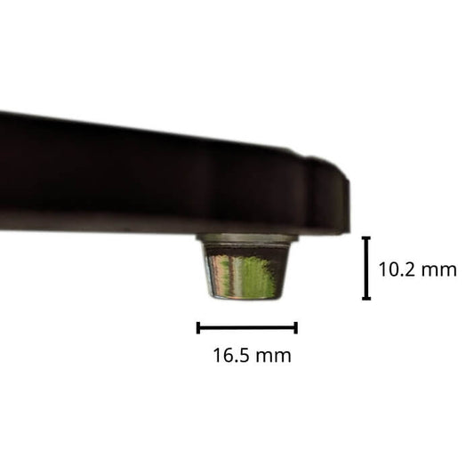 Measurements (16.5 mm x 10.2 mm) of the tall bumper foot.