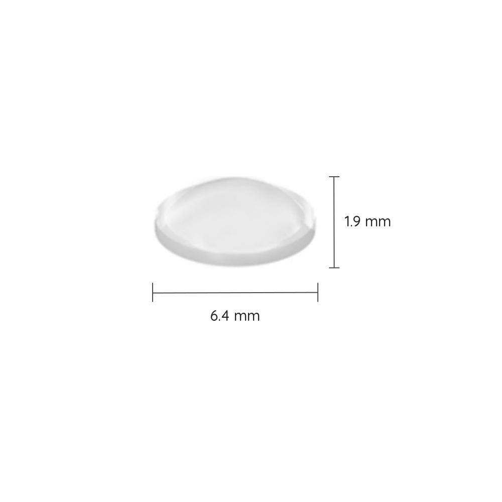 Measurements (6.4 mm x 1.9 mm) of the mini domed bumpers.