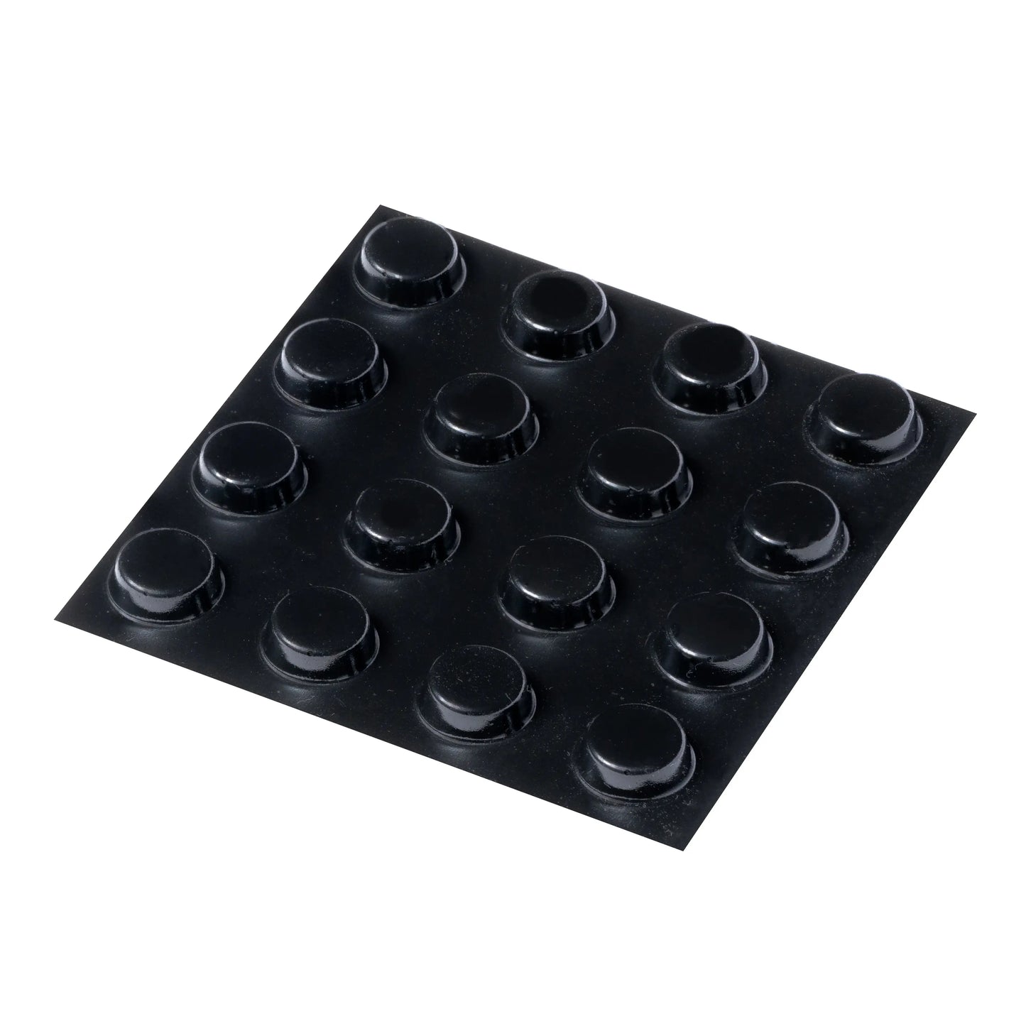 A sheet of 16 black flat topped bumper feet.