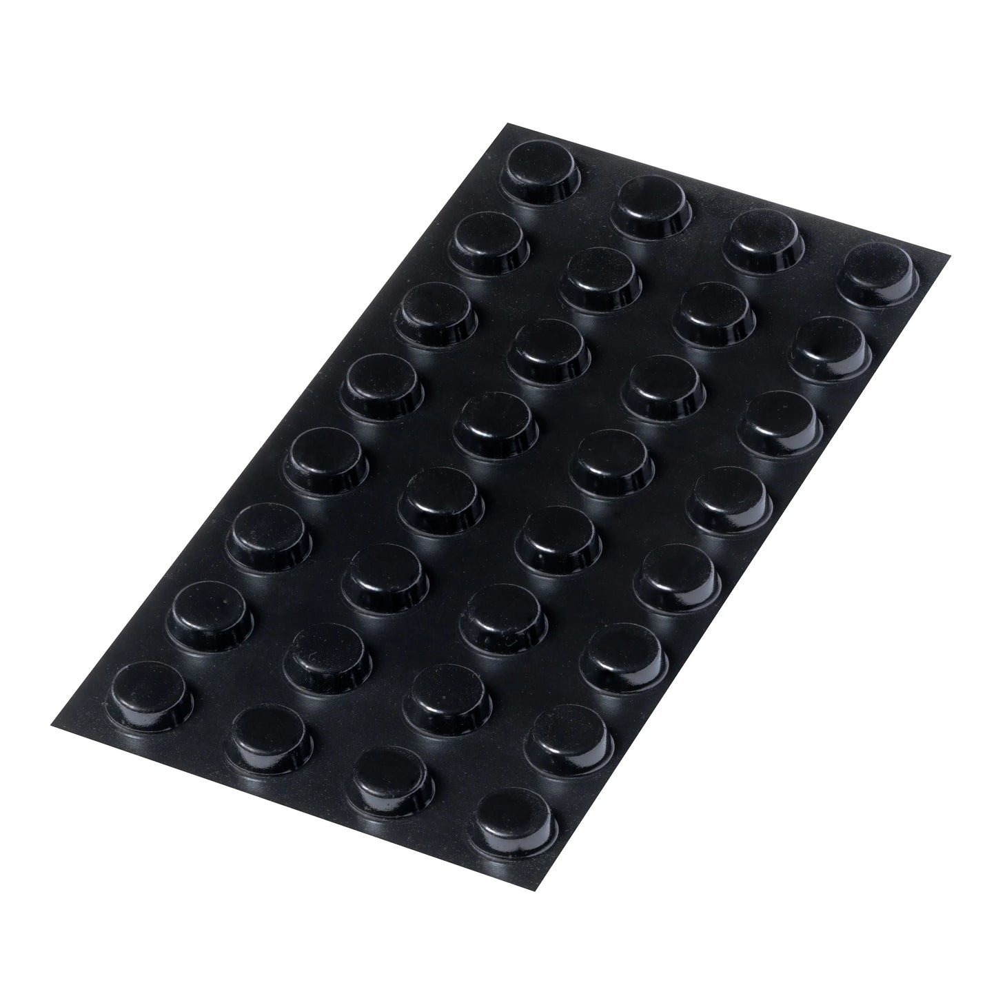 A sheet of 32 black flat topped bumper feet.