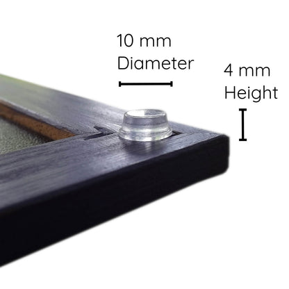 The measurements (10 mm x 4 mm) of the flat topped bumper feet.